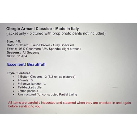 Giorgio Armani Mens 44L Taupe & Gray Cashmere Sport Coat Unconstructed 3/2 Roll - Picture 2 of 15